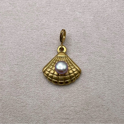 Gold Seashell and Freshwater Pearl Charms