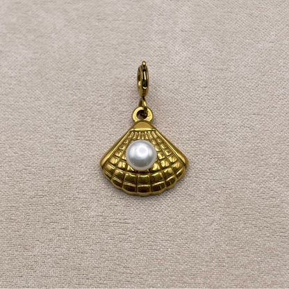 Gold Seashell and Freshwater Pearl Charms