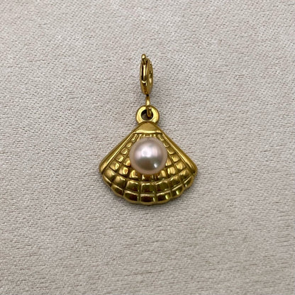Gold Seashell and Freshwater Pearl Charms