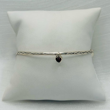 Garnet S925 Handmade Heart Charm Bangle