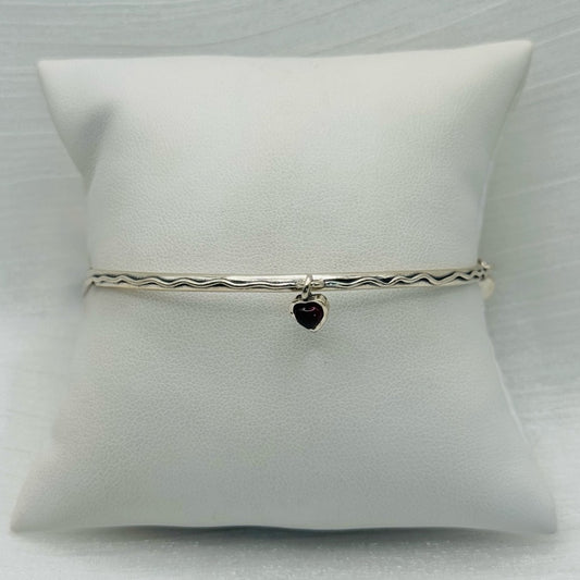 Garnet S925 Handmade Heart Charm Bangle