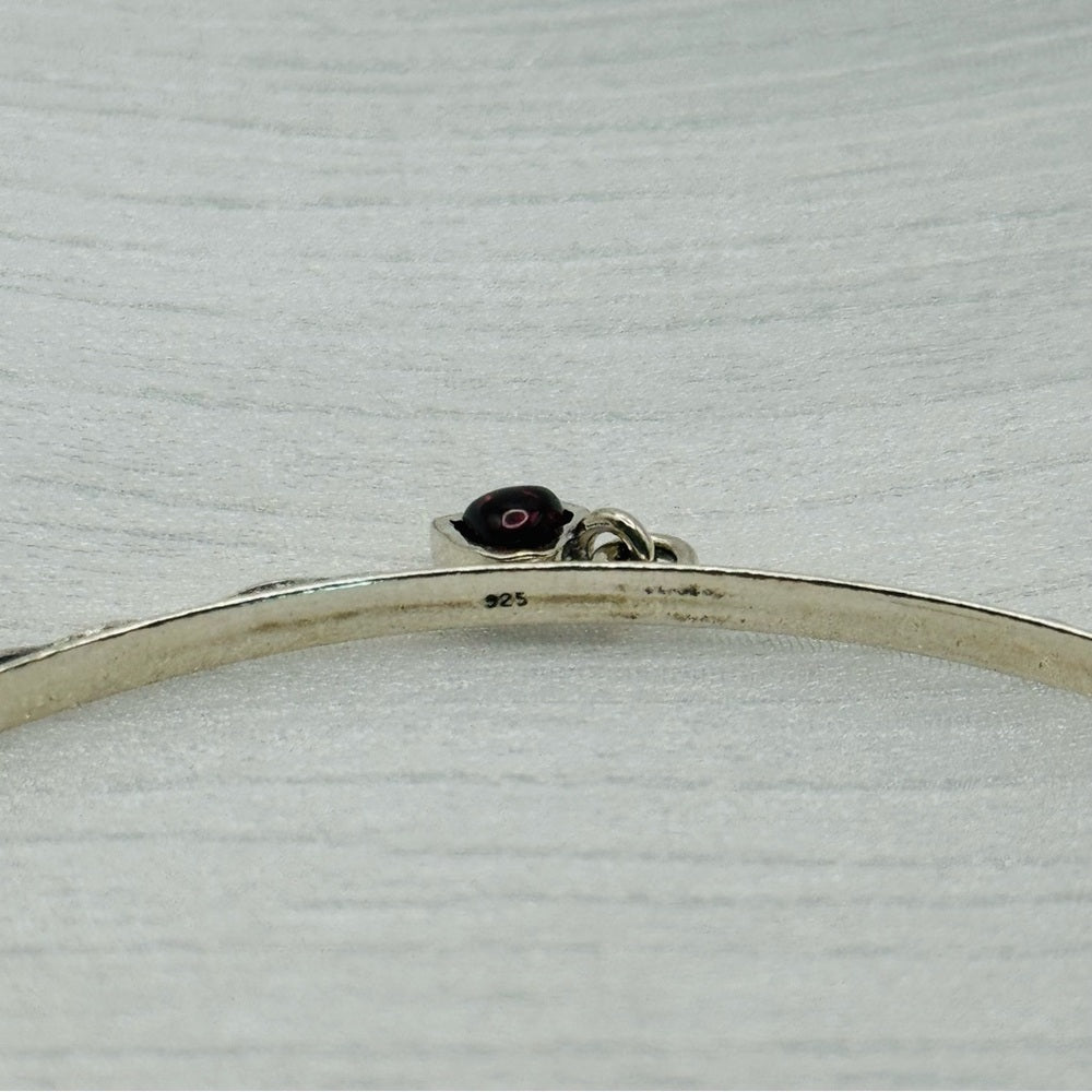 Garnet S925 Handmade Heart Charm Bangle