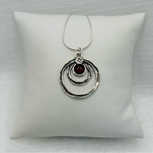 Garnet S925 Handmade Circle Necklace
