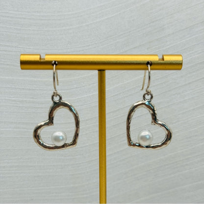 Freshwater Pearl S925 Heart Earrings