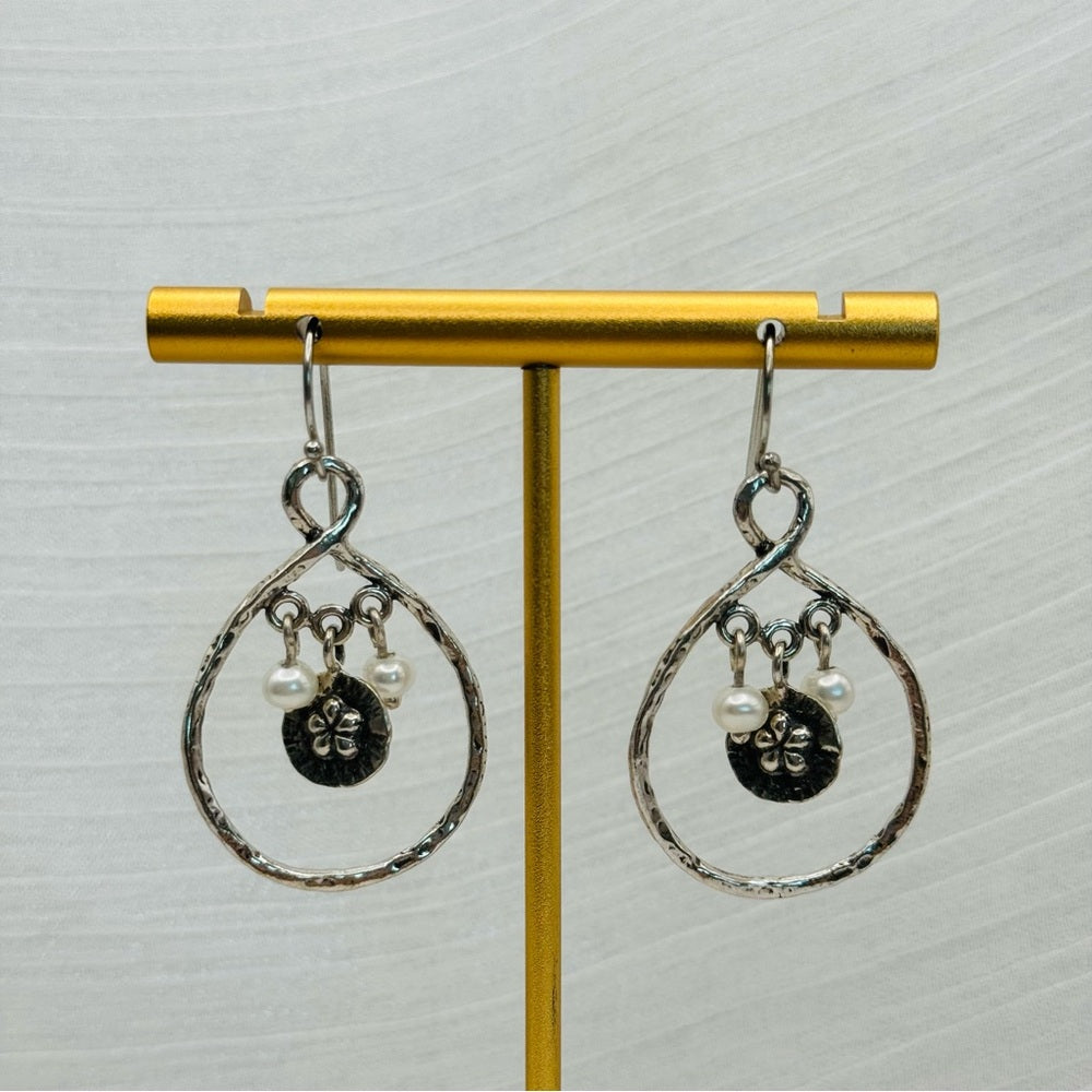 Freshwater Pearl S925 Flower Dangle Earrings