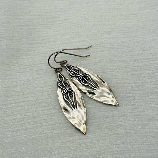S925 Handmade Hammered Leaf Earrings