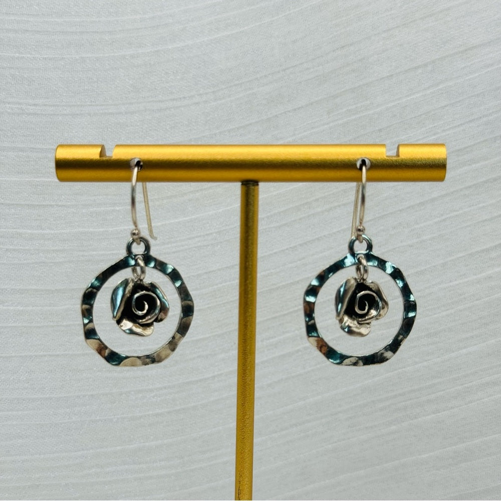 S925 Handmade Hoop and Rose Earrings