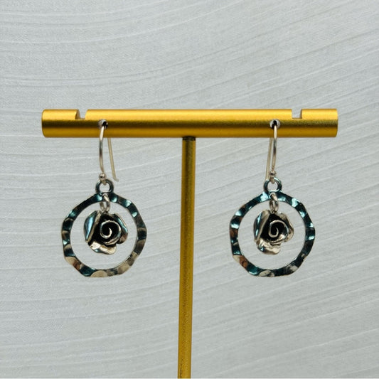 S925 Handmade Hoop and Rose Earrings