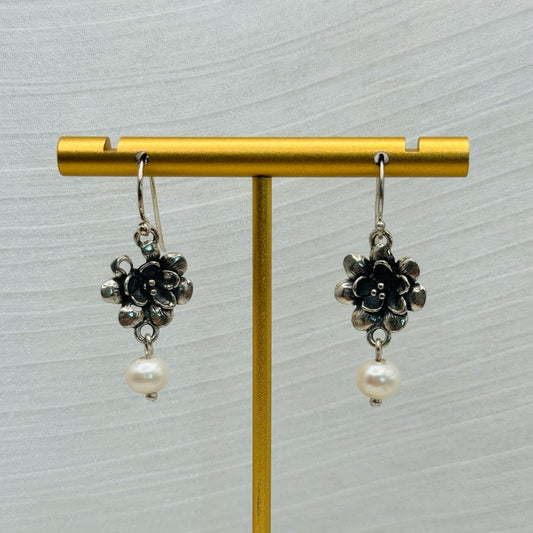 Freshwater Pearl S925 Flower Earrings