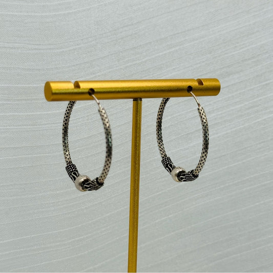 S925 Textured Ball Hoop Earrings