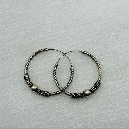 S925 Textured Ball Hoop Earrings