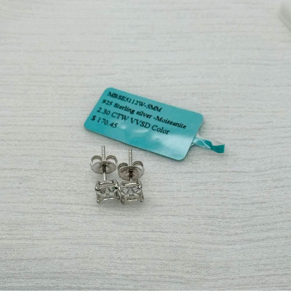2.3 CT Total Moissanite Princess Cut Earrings