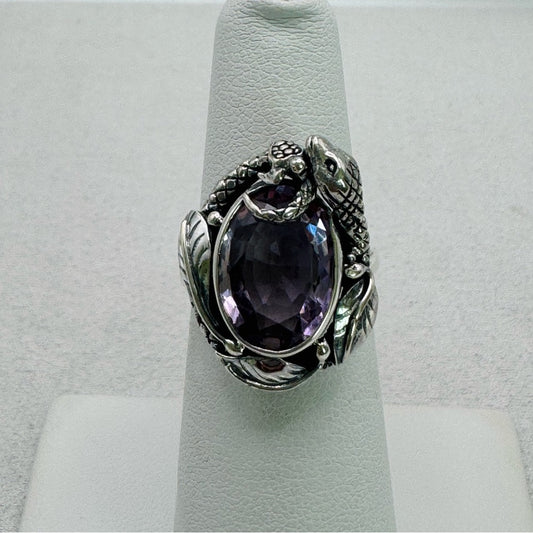 Amethyst Snake and Leaves Adjustable Ring