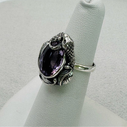 Amethyst Snake and Leaves Adjustable Ring