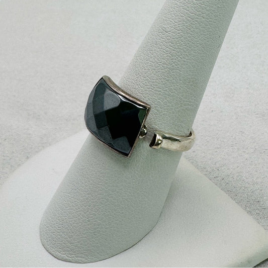 Hematite Faceted Rectangle Adjustable Handmade Ring