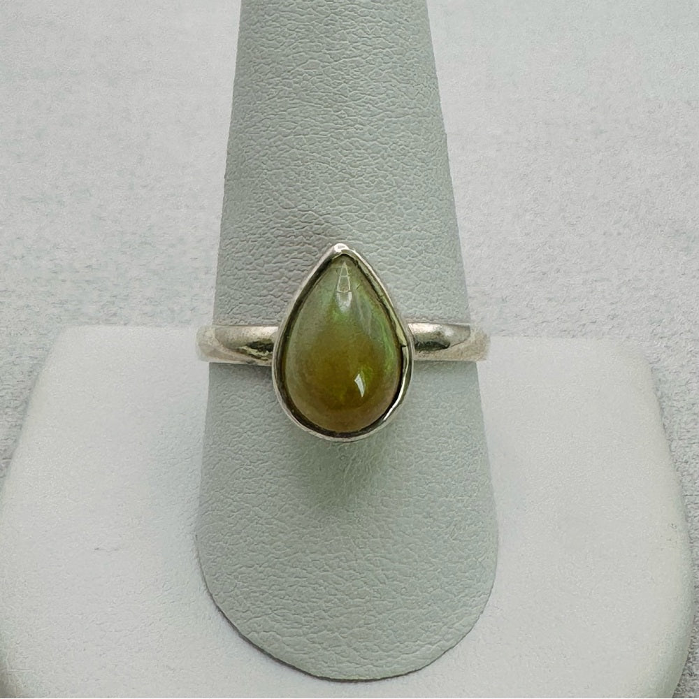 Golden Ethiopian Opal Teardrop Ring