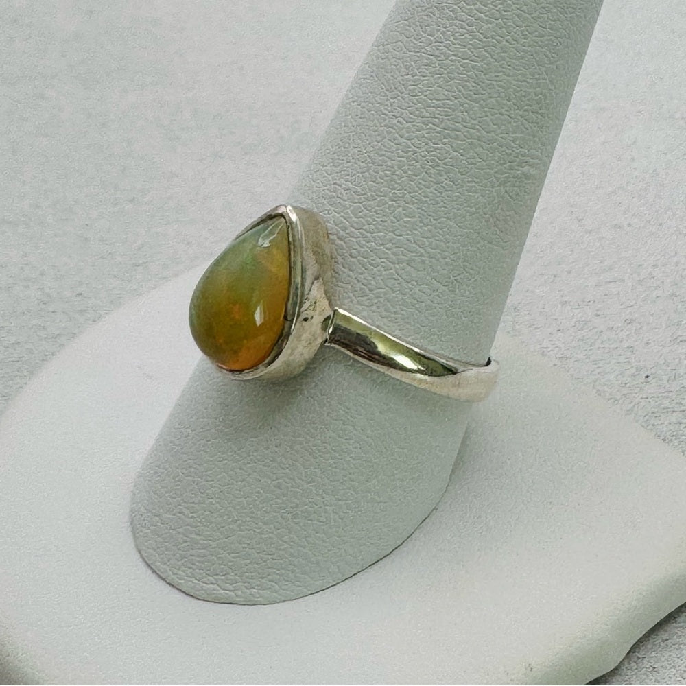 Golden Ethiopian Opal Teardrop Ring
