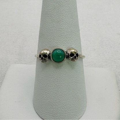 Chrysoprase Double Skull Ring