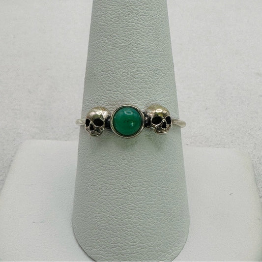 Chrysoprase Double Skull Ring