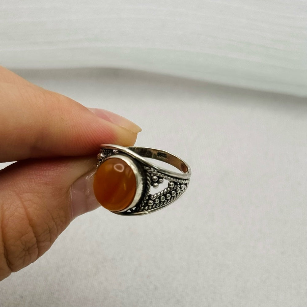 Carnelian Braided Sterling Silver Ring