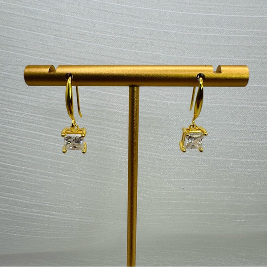 1.5 CT * 2 Moissanite Diamond Princess Cut Dangle Gold/s925 Earrings