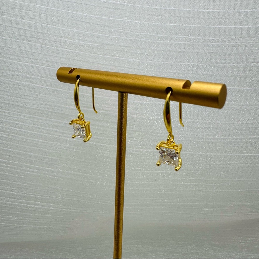 1.5 CT * 2 Moissanite Diamond Princess Cut Dangle Gold/s925 Earrings