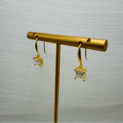 1.5 CT * 2 Moissanite Diamond Princess Cut Dangle Gold/s925 Earrings