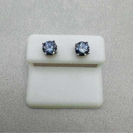 1 CT * 2 Blue Moissanite Diamond Solitaire Sterling Silver Stud Earrings