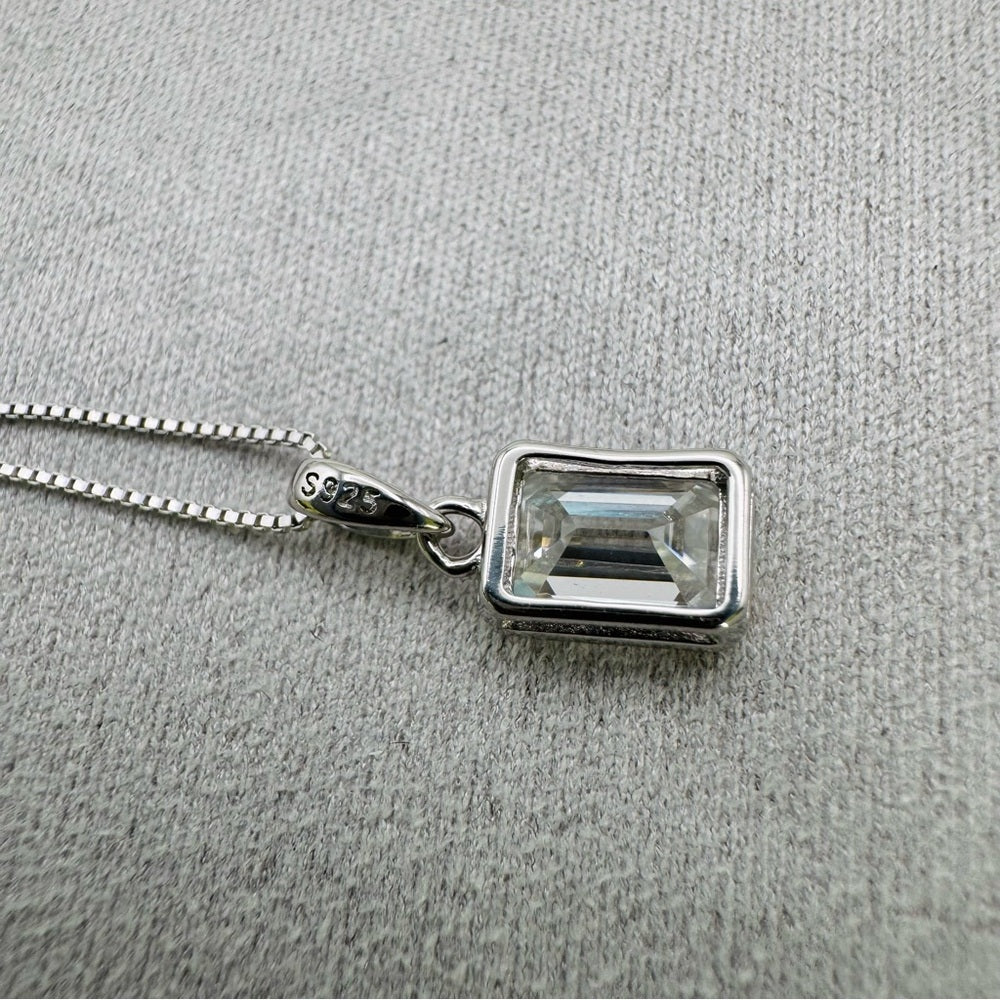 1 CT Emerald Cut Moissanite Diamond Necklace