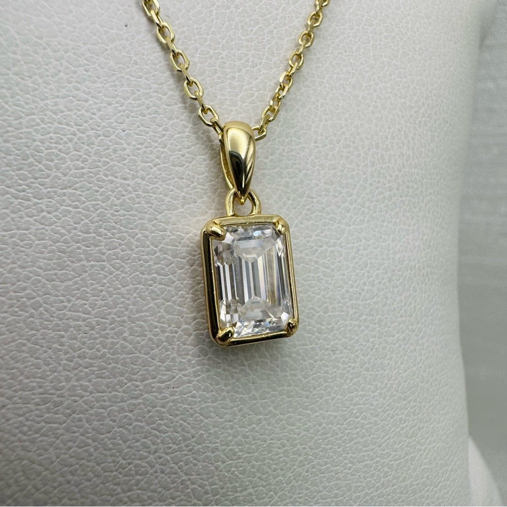 1 CT Emerald Cut Moissanite Diamond Gold Necklace