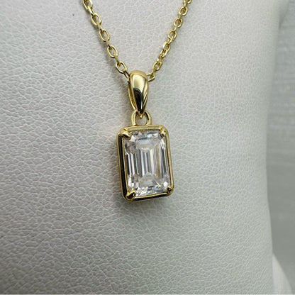 1 CT Emerald Cut Moissanite Diamond Gold Necklace