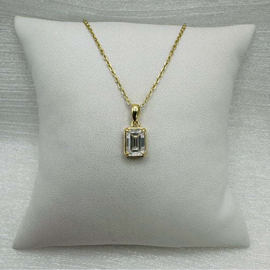 1 CT Emerald Cut Moissanite Diamond Gold Necklace