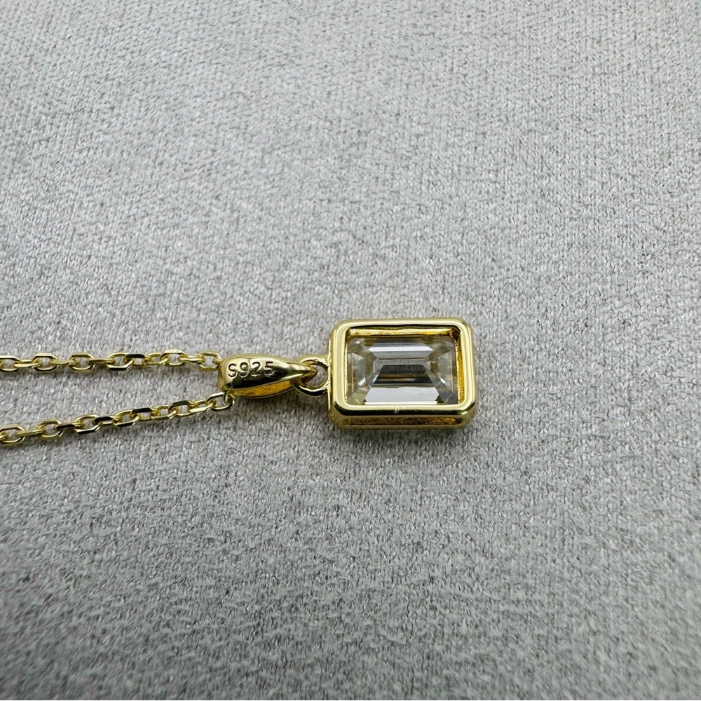 1 CT Emerald Cut Moissanite Diamond Gold Necklace