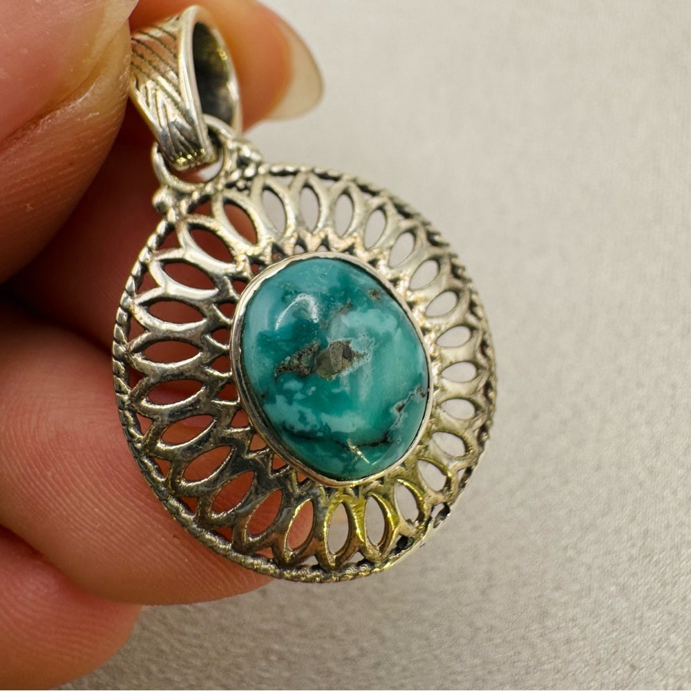 Oval Turquoise Sterling Silver Pendant