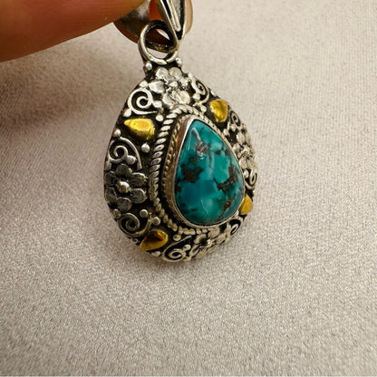 Teardrop Turquoise Sterling Silver Pendant