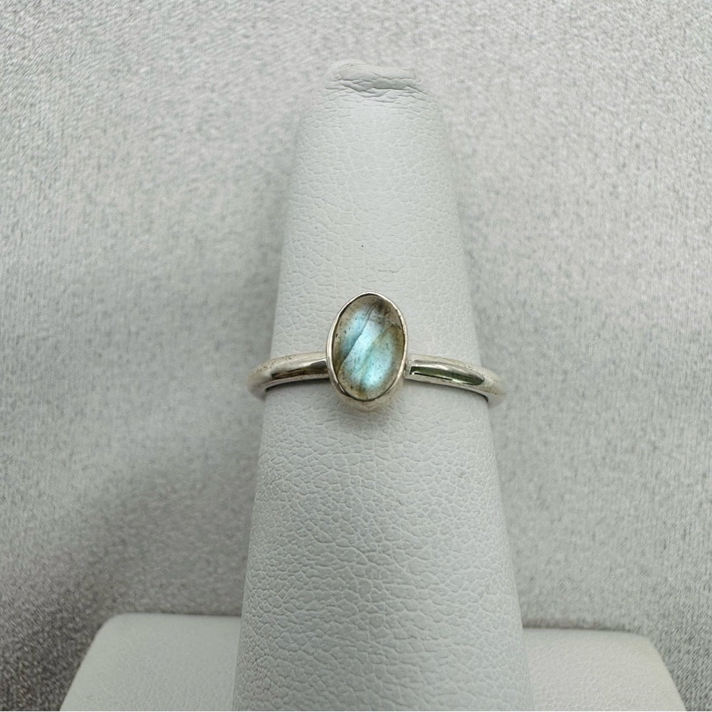 Oval Labradorite Sterling Silver Stacking Ring
