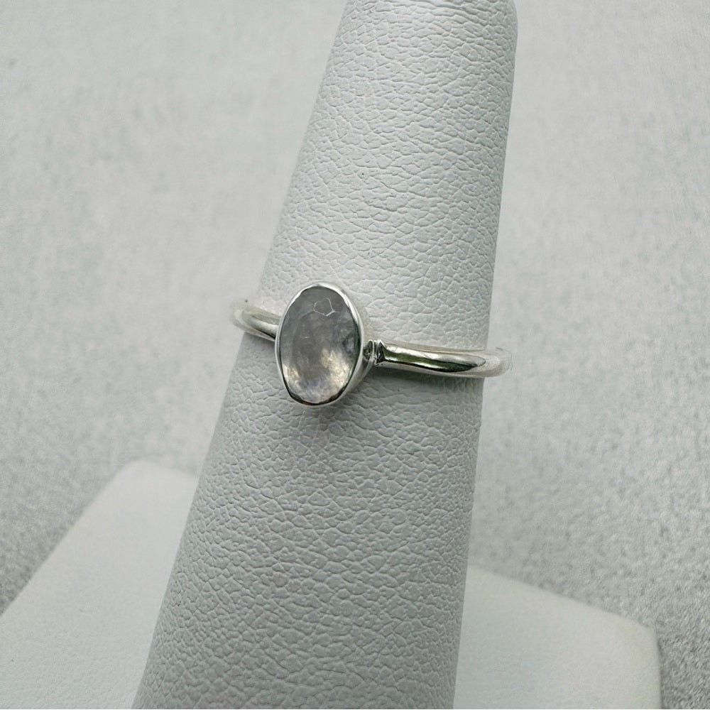 Oval Rainbow Moonstone Sterling Silver Ring