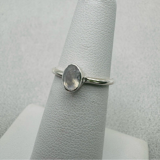 Oval Rainbow Moonstone Sterling Silver Ring