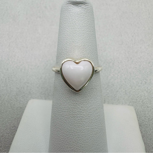 Heart Shaped Pink Opal Sterling Silver Ring