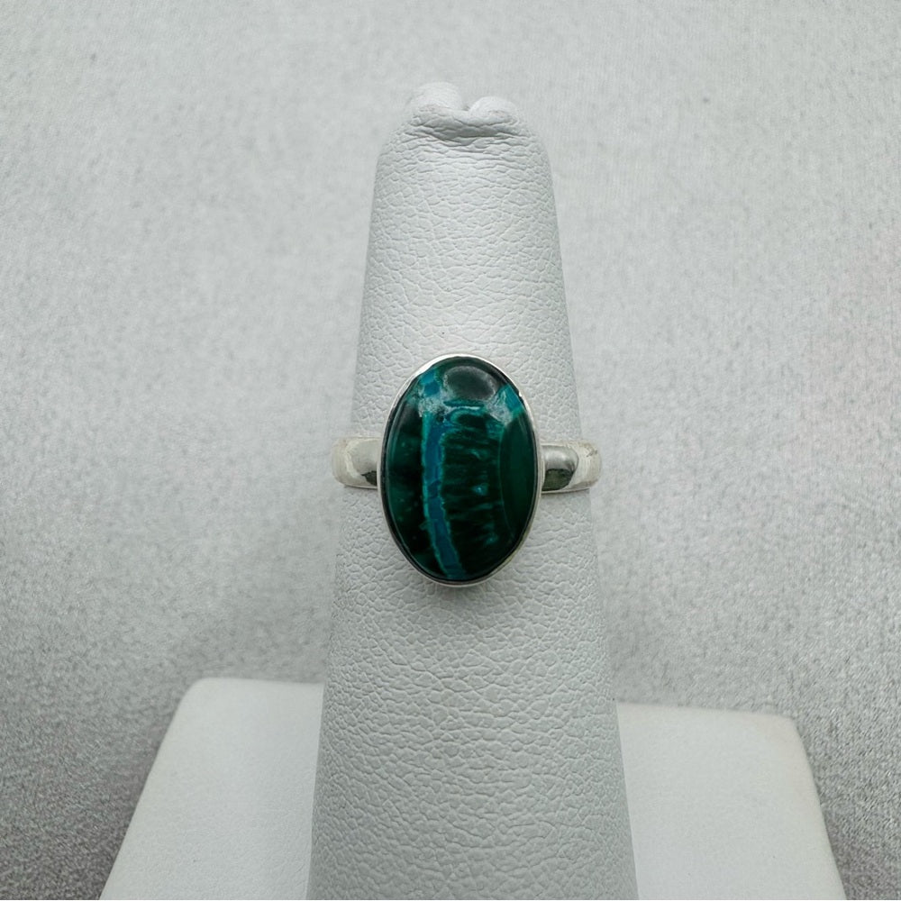 Oval Chrysocolla Malachite Sterling Silver Ring