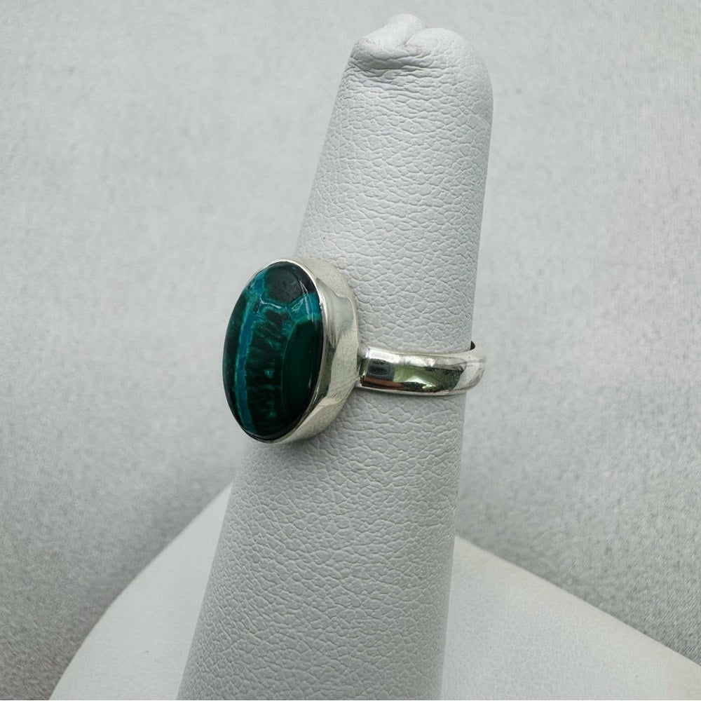 Oval Chrysocolla Malachite Sterling Silver Ring