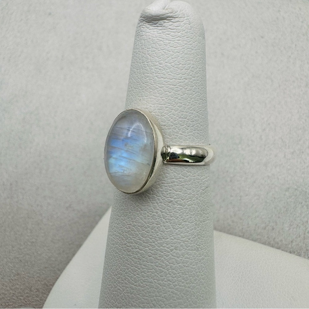 Rainbow Moonstone Sterling Silver Oval Ring