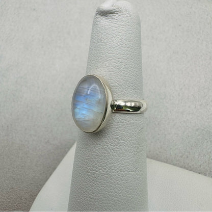 Rainbow Moonstone Sterling Silver Oval Ring