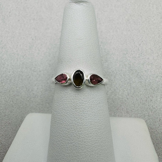 Rainbow Tourmaline S925 Triple Stone Ring