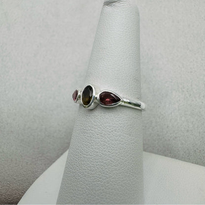 Rainbow Tourmaline S925 Triple Stone Ring