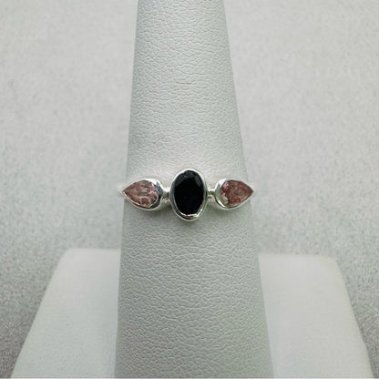 Rainbow Tourmaline S925 Triple Stone Ring