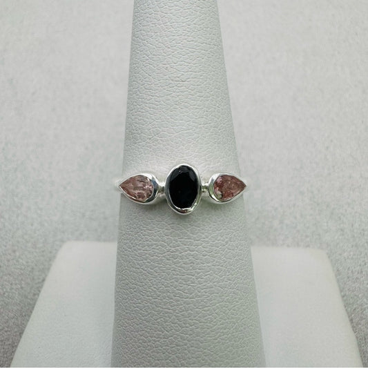 Rainbow Tourmaline S925 Triple Stone Ring