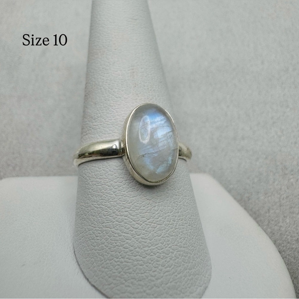 Rainbow Moonstone Sterling Silver Oval Ring