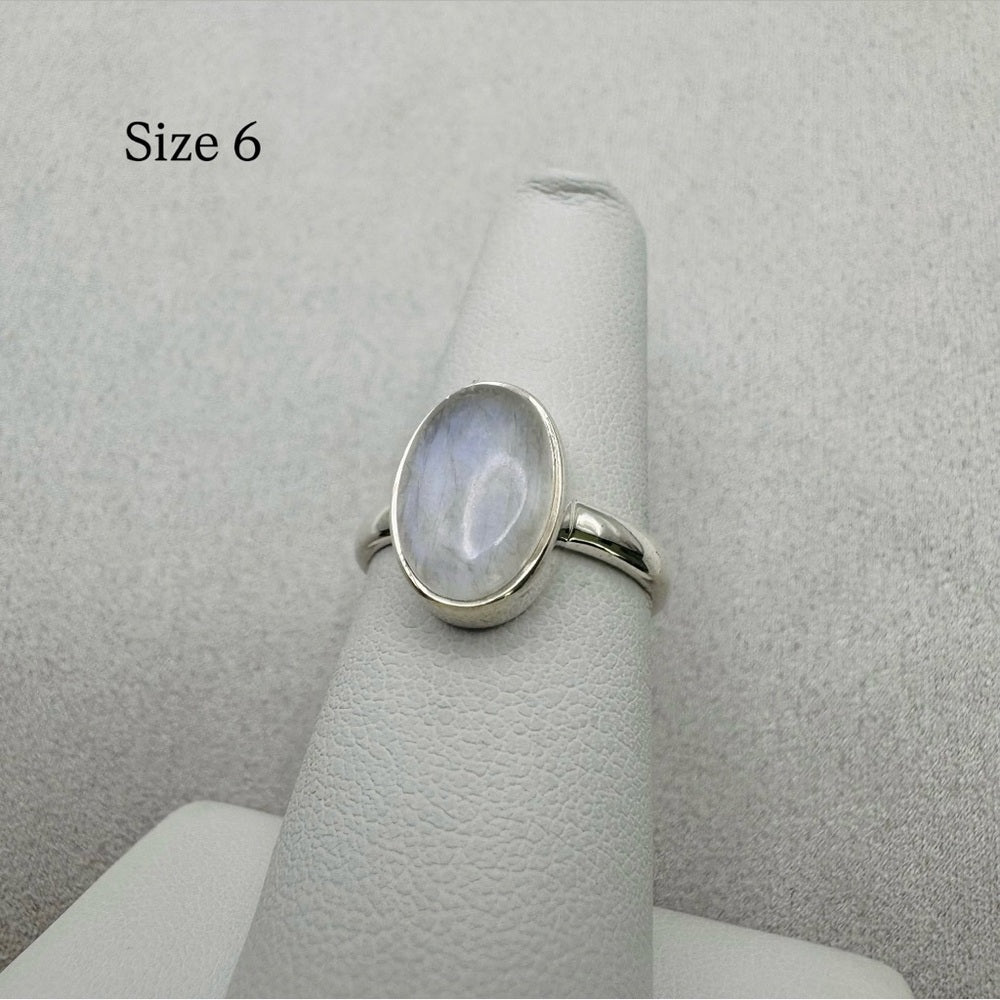 Rainbow Moonstone Sterling Silver Oval Ring