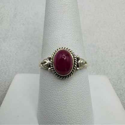 S925 Oval Red Chalcedony Ring
